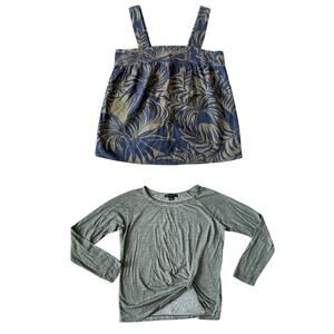 Lot of 2 Sanctuary Tops 1NWT S Linen Cotton Green Blue Leaves Coastal Beachy